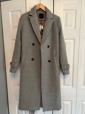NEW Gray Double-Breasted Belted Wool Blend Coat - Dynamite